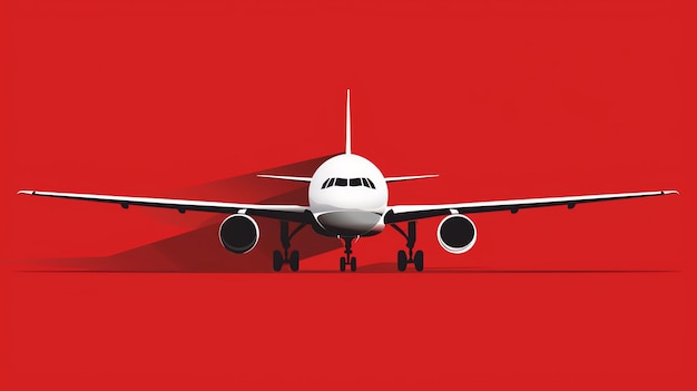 A white passenger airplane on a red background