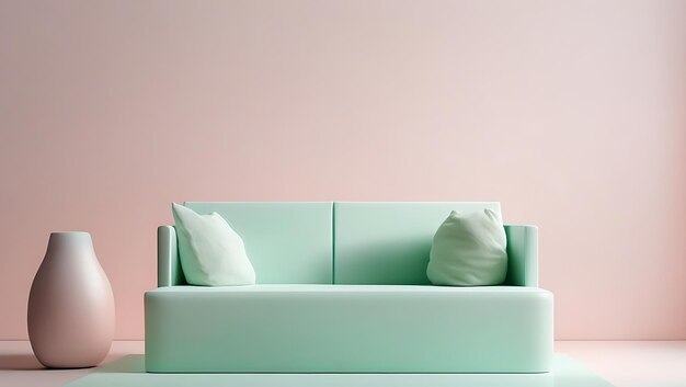 White Pastel Aqua Minimalist Sofa