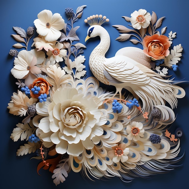 White peacock White paper flowers art images Generative AI