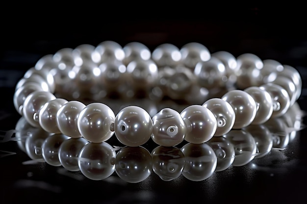 Photo white pearls on black background pearls in shape of curved line pearl necklace white beads comme