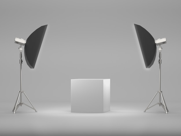 White pedestal for display with Soft Box Light. 