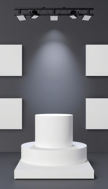 Photo white pedestal with spotlight on dark background