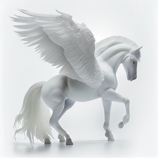 White Pegasus with wings on a white background Generative AI