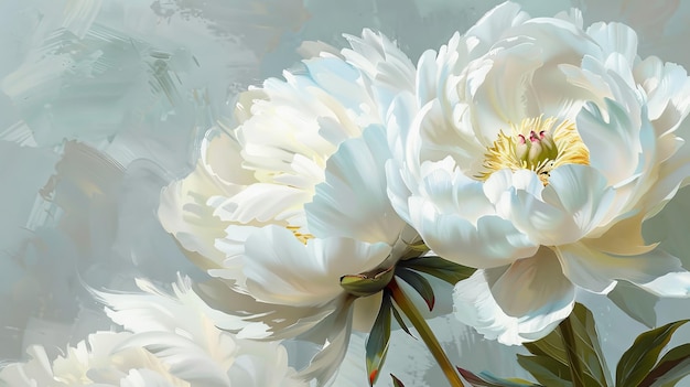 Photo white peony flowers in oil painting