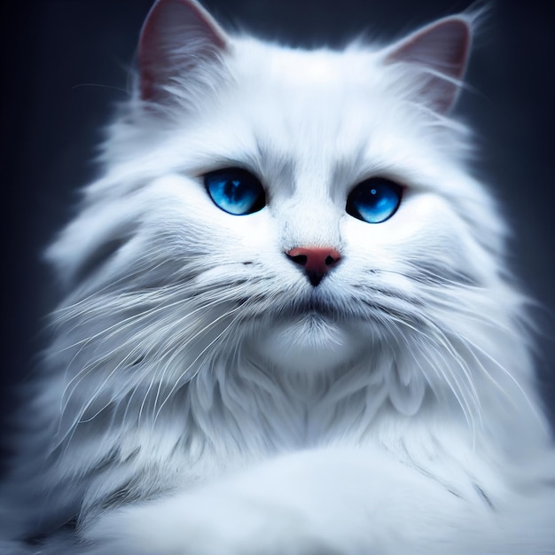 White persian cat portrait blue eyes 3d rendering