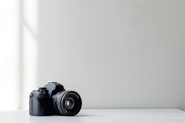 Photo a white photo of a camera and a white backdrop