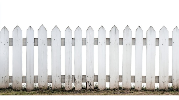 White picket fence against white background