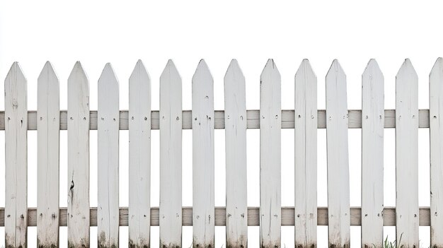 White picket fence isolated against a white background