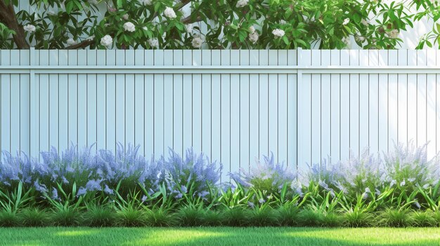 A white picket fence with a green bush behind it