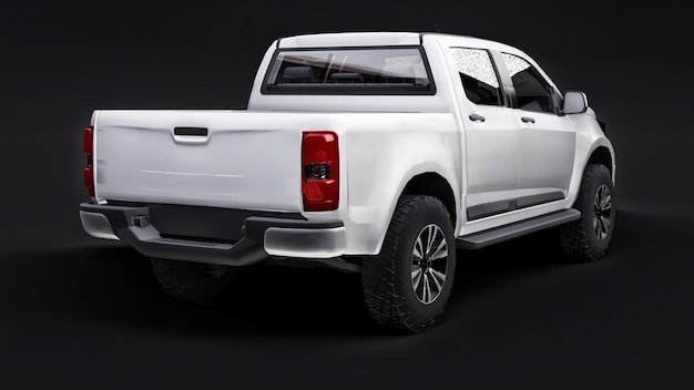 White pickup car on a black background 3d rendering