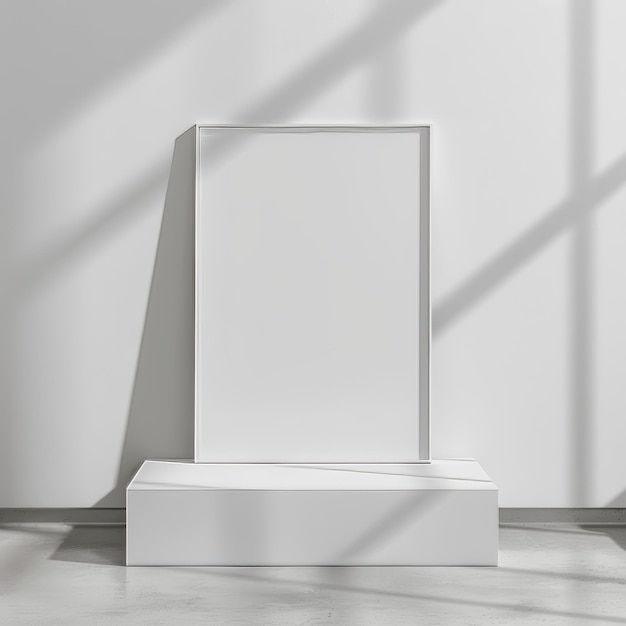 a white piece of art is displayed in a room with a white wall behind it