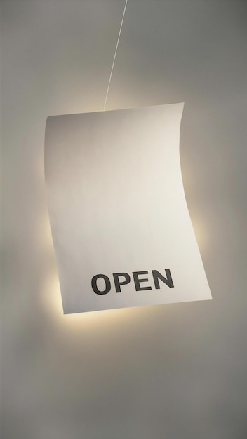 Photo a white piece of paper that says open on the bottom