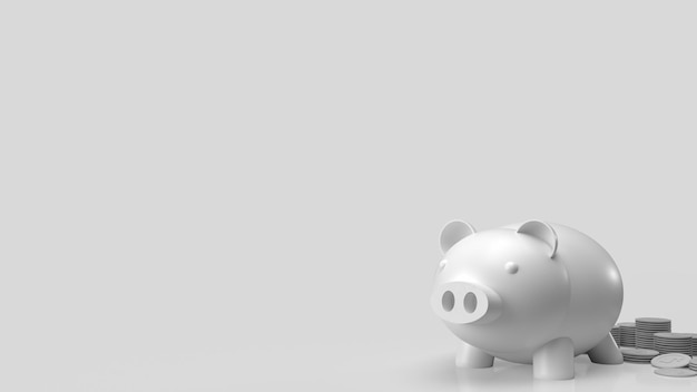 The white piggy bank and coins on clear background 3d rendering