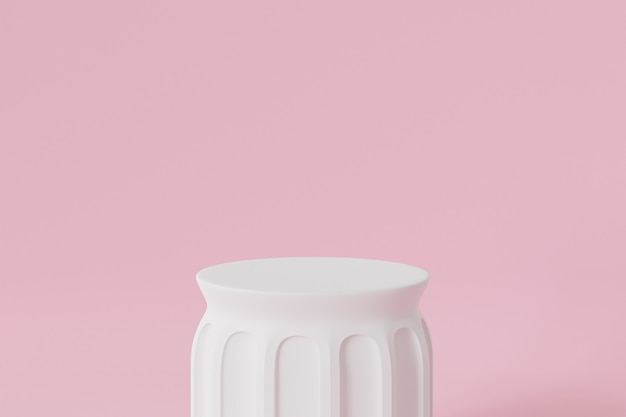 White pillar podium for advertising on pink surface