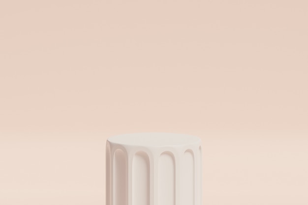 White pillar podium or pedestal for products on beige background, minimal 3d illustration render