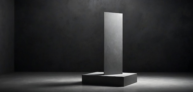 Photo a white pillar stands in a dark room with a light on it