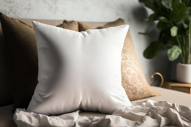 A white pillow on a bed with a white pillow on it.