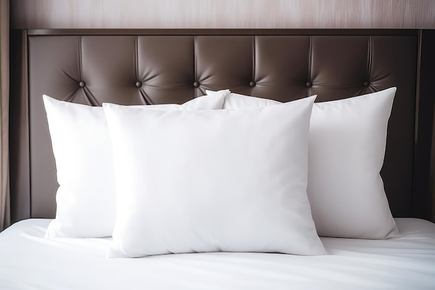 White pillow mockup on the bed