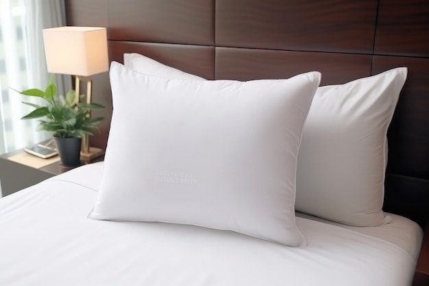 White pillow mockup on the bed