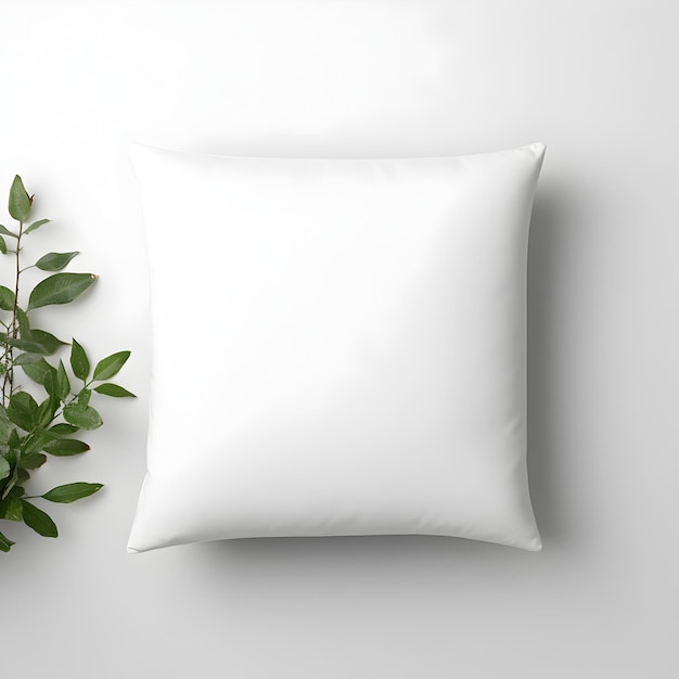 White pillow mockup isolated product with plants