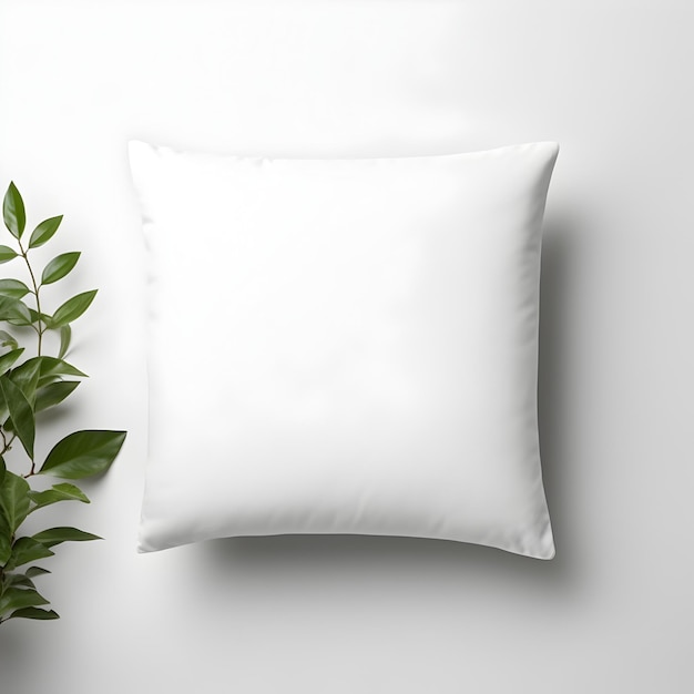 White pillow mockup isolated product with plants