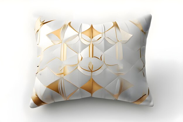 Photo a white pillow with gold and gold designs on it