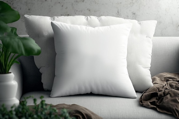 A white pillow with a white pillow on a couch.