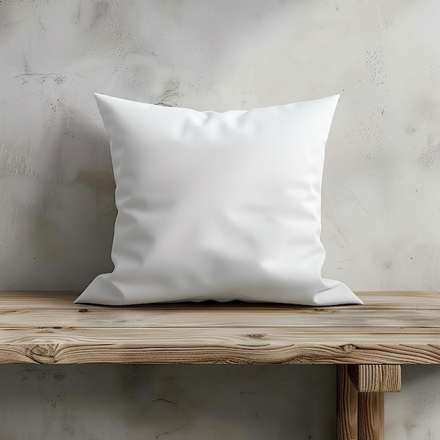 a white pillow with a white pillow on a wooden shelf