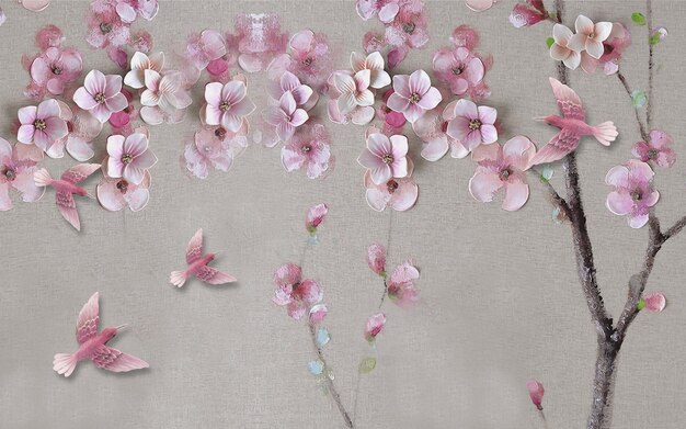 a white and pink floral design is shown on a gray background