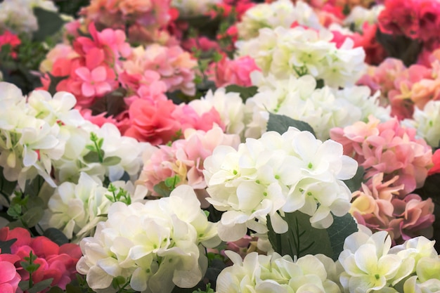 White and pink plastic flowers.