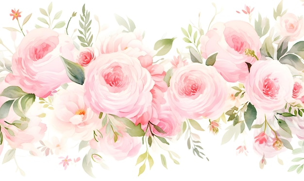 White and pink roses pattern watercolor