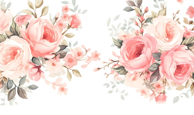 White and pink roses pattern watercolor