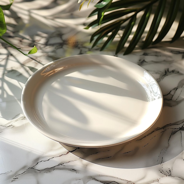 White plain shiny ceramic plate Mockup Top view