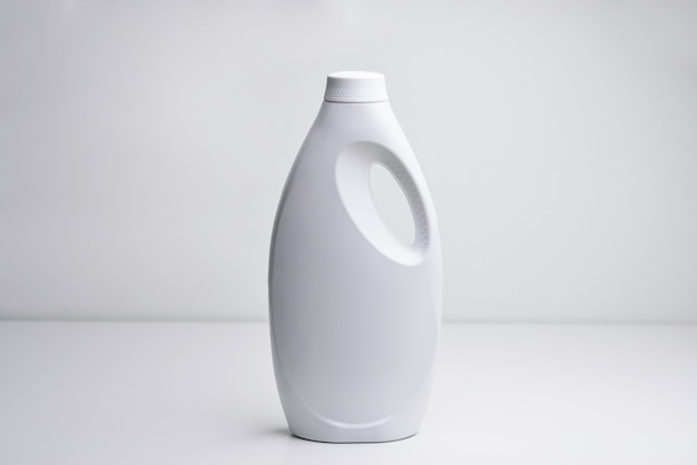 White plastic bottle for liquid laundry detergent cleaning agent bleach or fabric softener