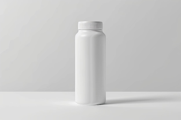 White Plastic Bottle with a Screw Cap on a White Surface