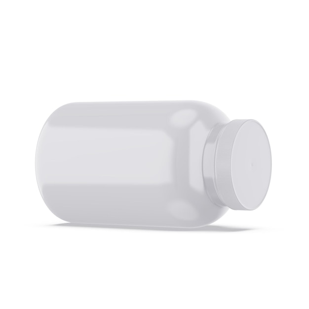 A white plastic bottle with a white cap sits against a white background.