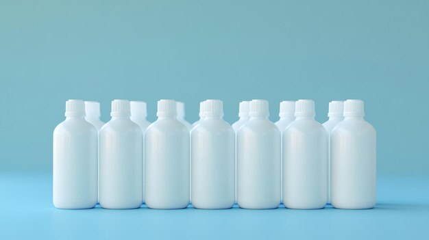 Photo white plastic bottles on blue surface