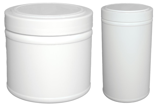 White plastic containers Big and small empty vessels without background