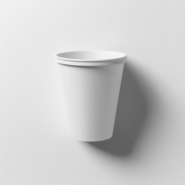 a white plastic cup is upside down on a white background