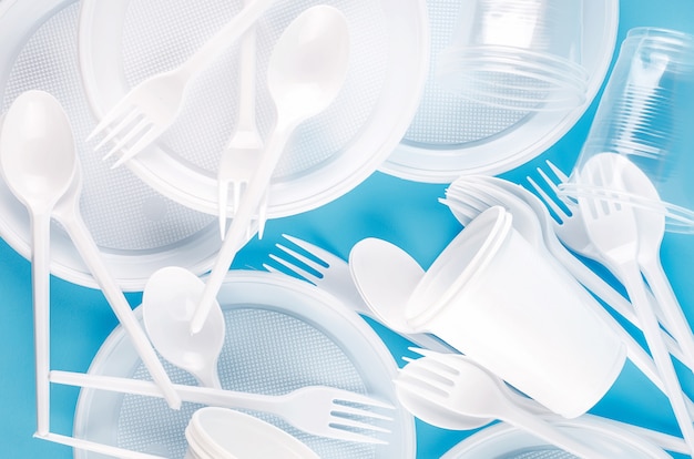 White plastic disposable tableware