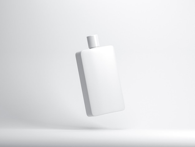 white Plastic or glass Bottle Mockup flying in studio on white background 3d rendering