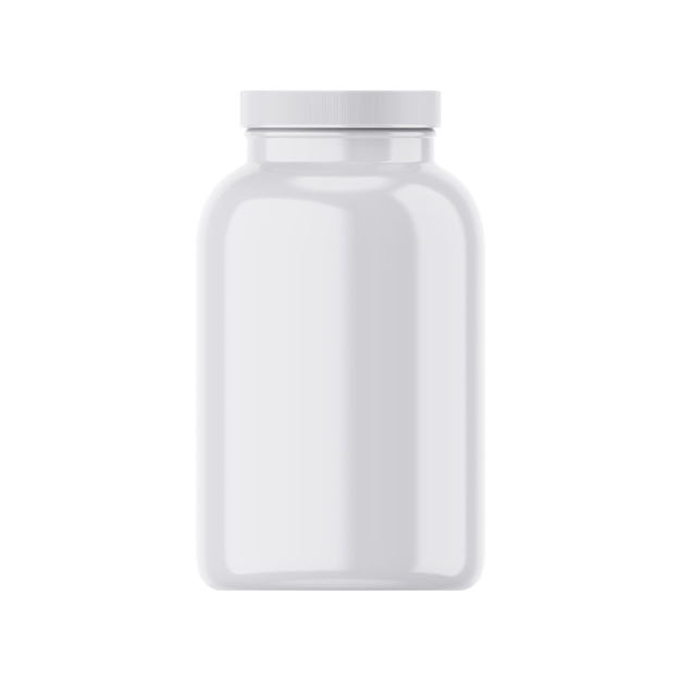 A white plastic jar with a white cap.