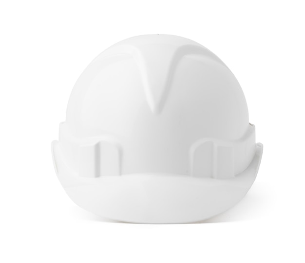 White plastic safety hardhat isolated on white background