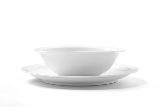 White plate and bowl isolated on white