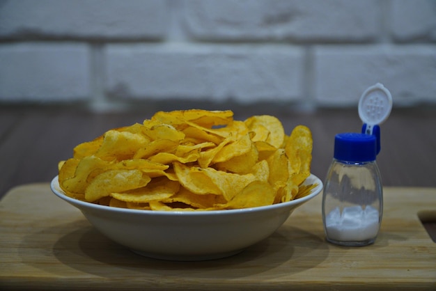 White plate of crisps snack