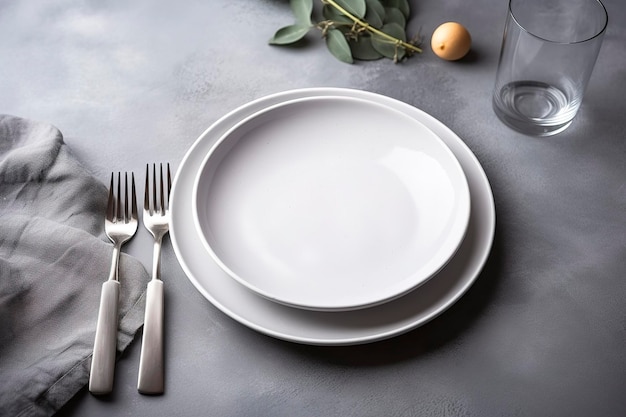 White plate and cutlery on stone table Table setting flat lay image generate ai