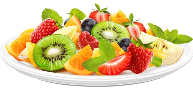 Photo a white plate filled with various fresh fruits perfect for healthy eating concept