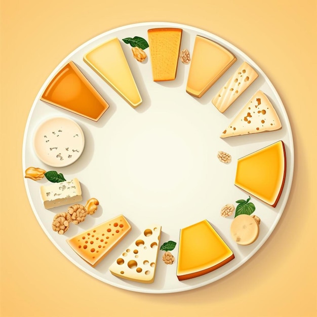 Photo a white plate topped with different types of cheese