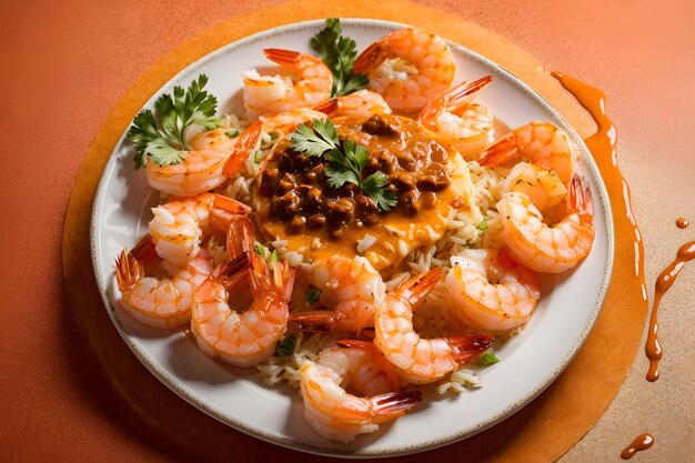 a white plate topped with shrimp and vegetables