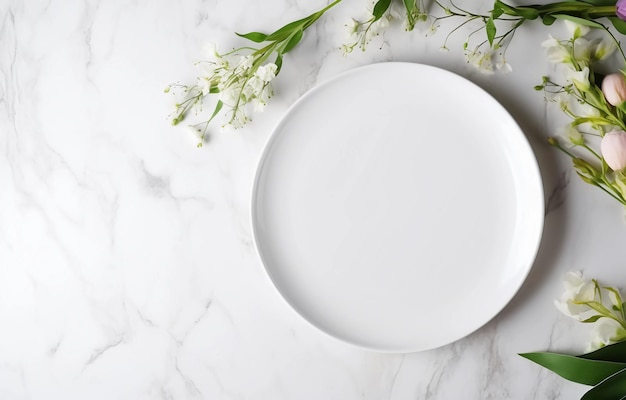 a white plate with a bunch of flowers on it